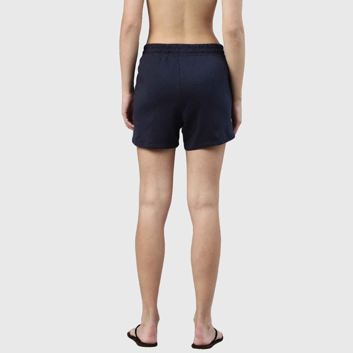 Enamor Essentials E078 Women s Comfy Terry Shorts | Adjustable Waistband & Pockets | Navy Blue | M