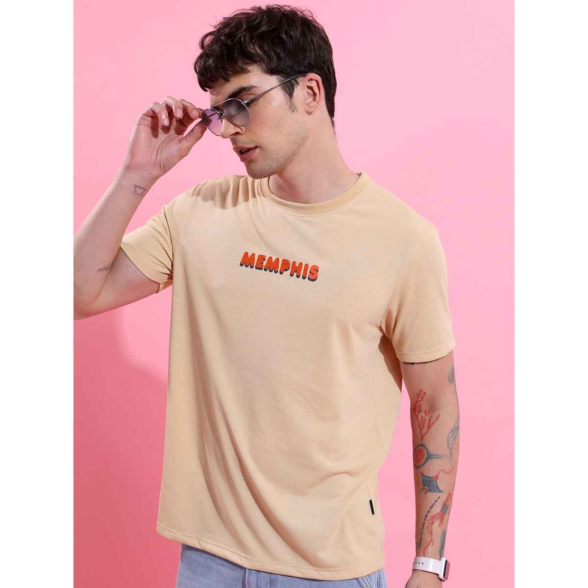 Ketch Men s Beige Printed Relaxed Fit T-shirt | L