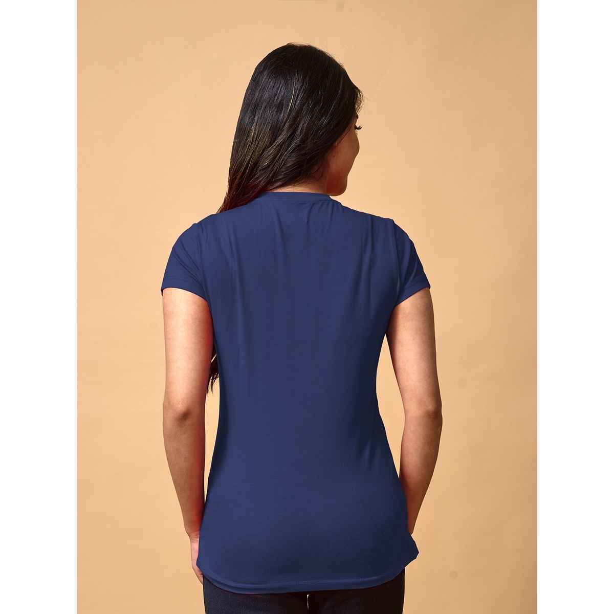 Lyra Women's T-shirt Round Neck Half Sleeve | Navy Blue - M