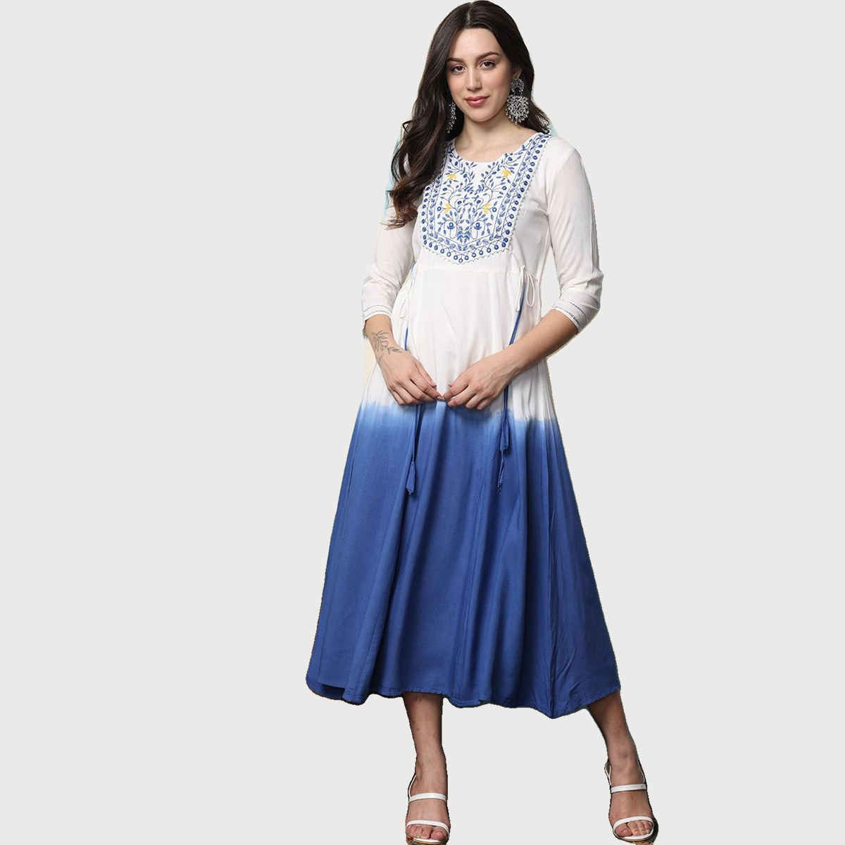 Ishin Women's Kurta Rayon Staple | Cream - S