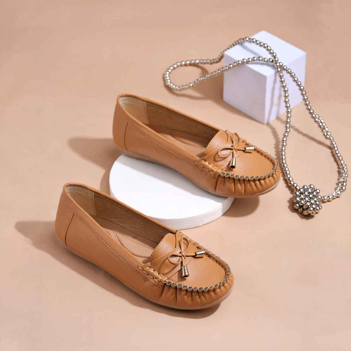 Shoetopia Women's Comfortable Trendy Casual Formal Loafers | Tan - UK 4