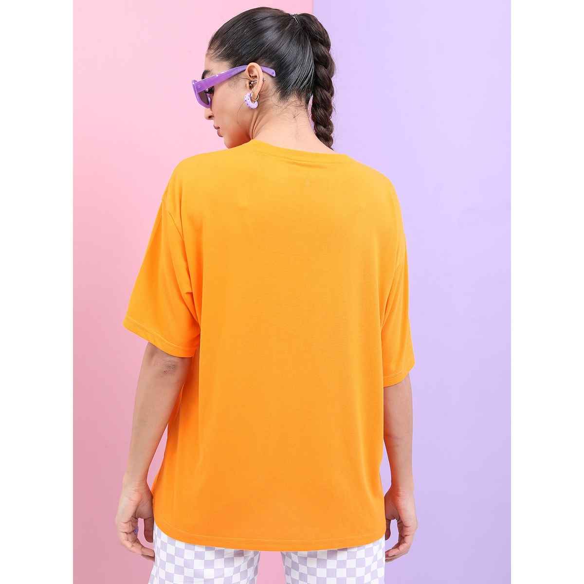 Tokyo Talkies Women's Typography Printed Oversized T-shirt | Yellow - XL