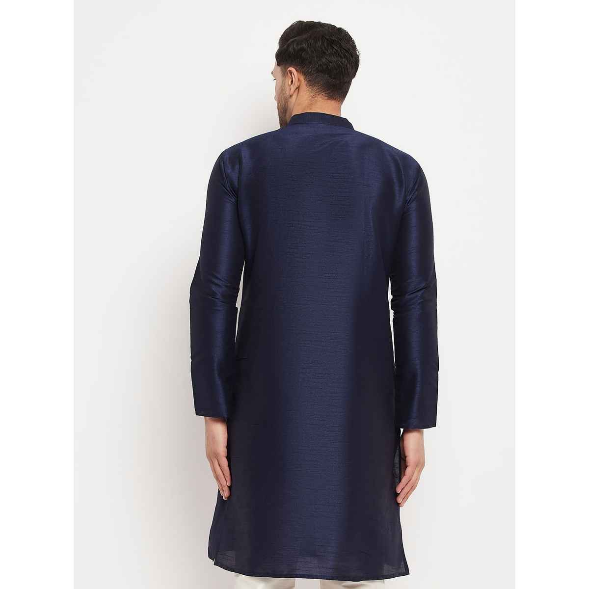 Vastramay Men's Silk Blend Kurta | Dark Blue - S