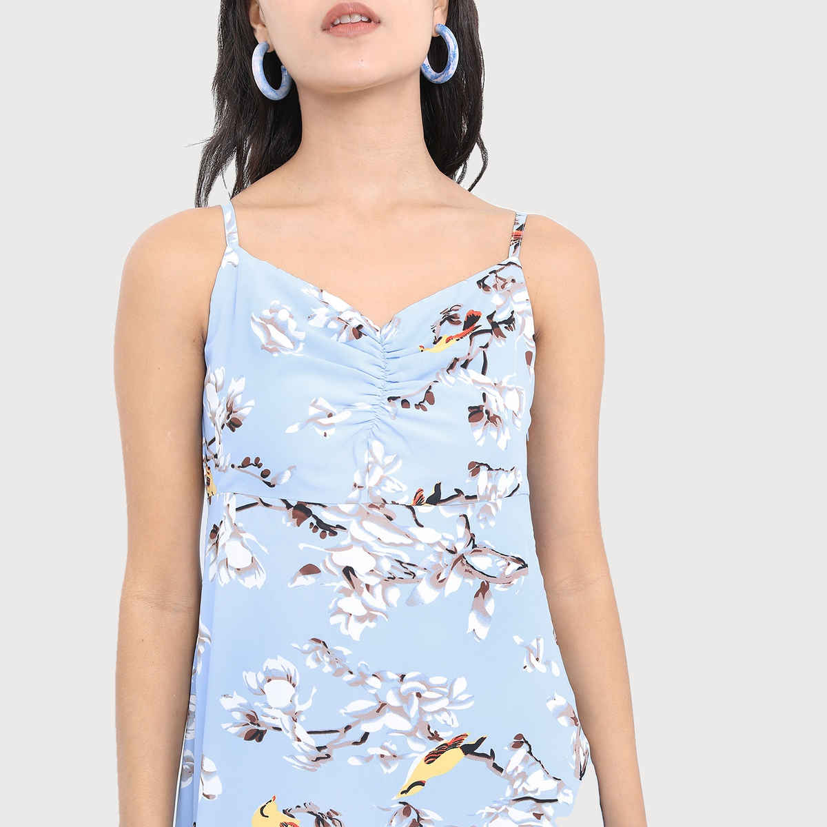 Ketch Women Floral A-Line Midi Dress | Lt Blue-Blue | S