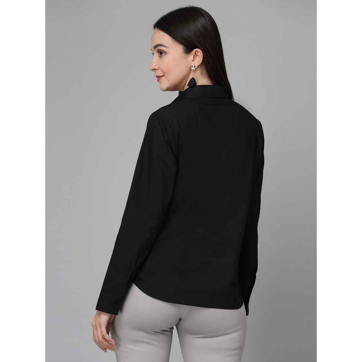 Style Quotient Women Black Cotton Blend Casual Long Sleeve Shirt | L | SS23SQARUNA - Black
