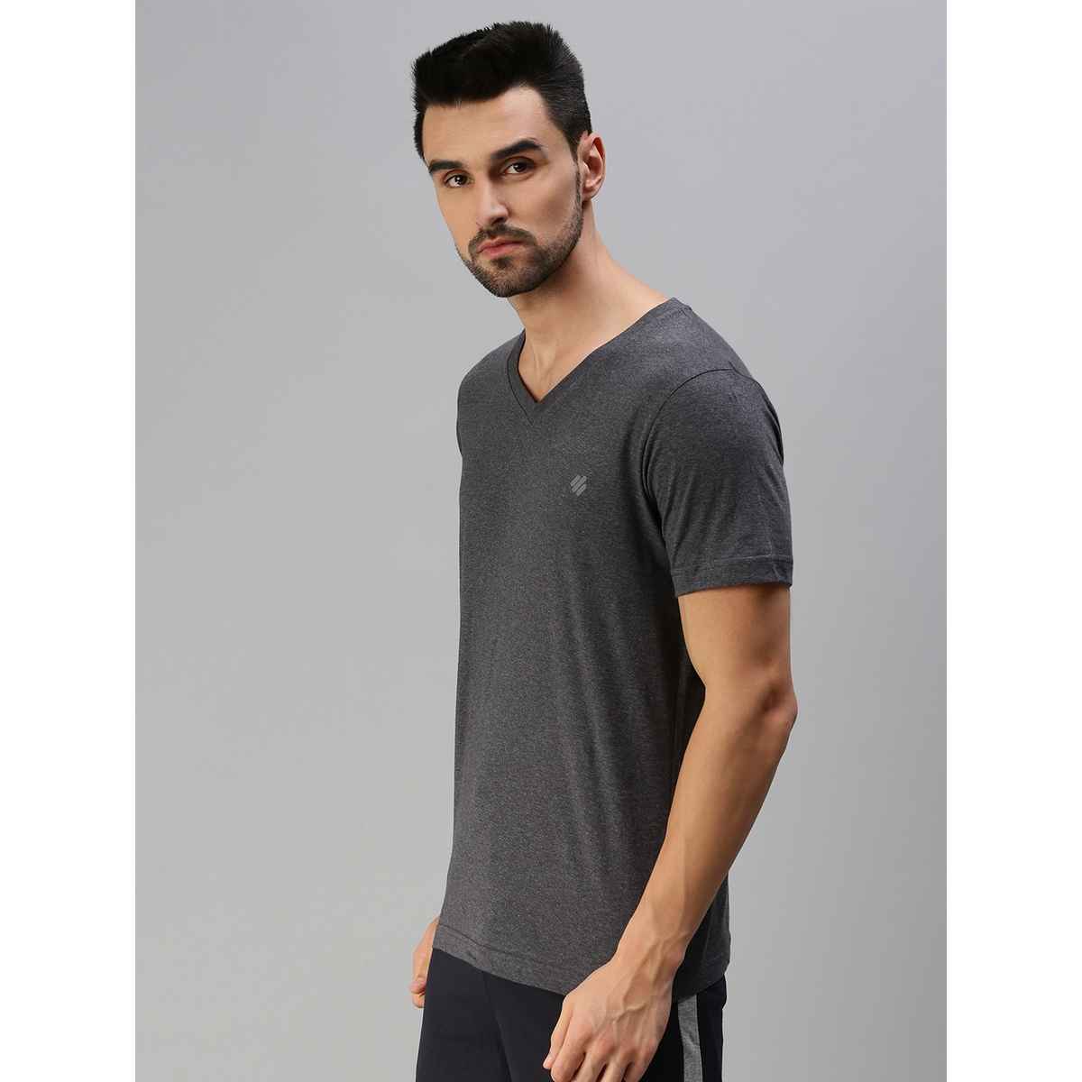 ONN Premium Men's Solid Pure Cotton V Neck T-shirts | Black Melange | Size - M