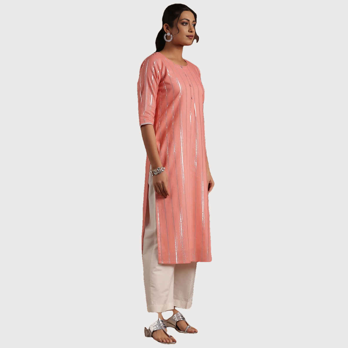 Libas Women's Woven Design Cotton Straight Kurta | 29197 29197 | Peach - L