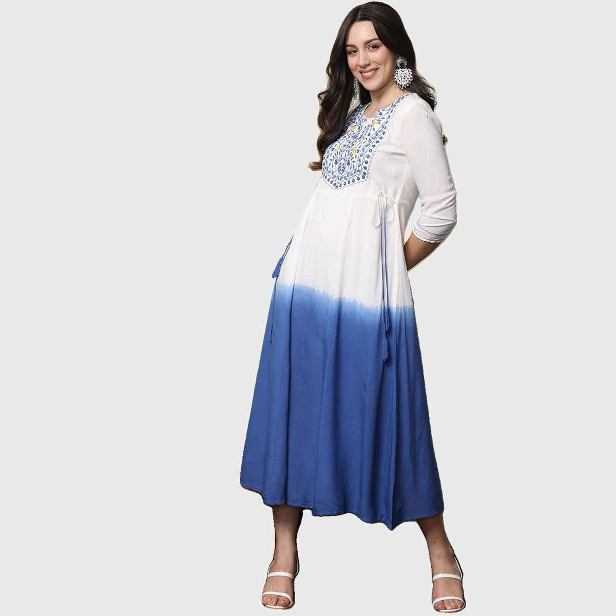 Ishin Women's Kurta Rayon Staple | Cream - S