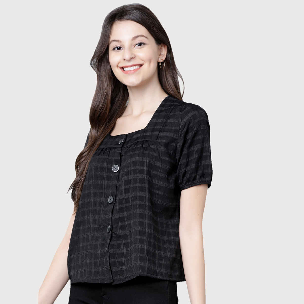 Tokyo Talkies Women's Checked Top | Black - M
