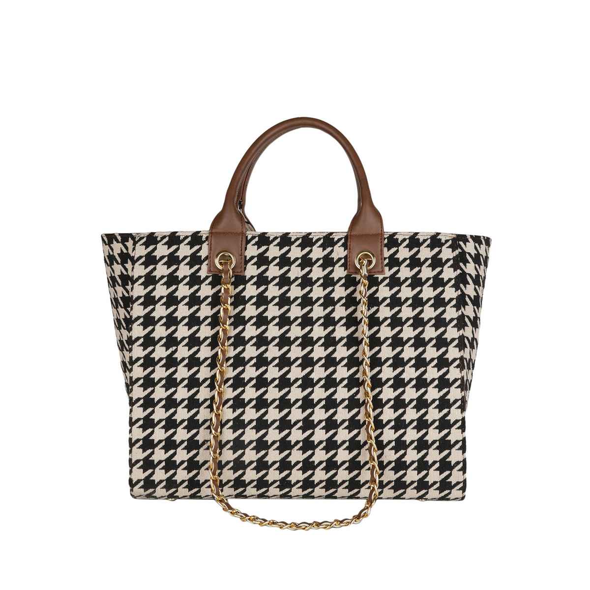 Mini Wesst Women's Geometric Fabric Handheld Bag | Black and White - One Size