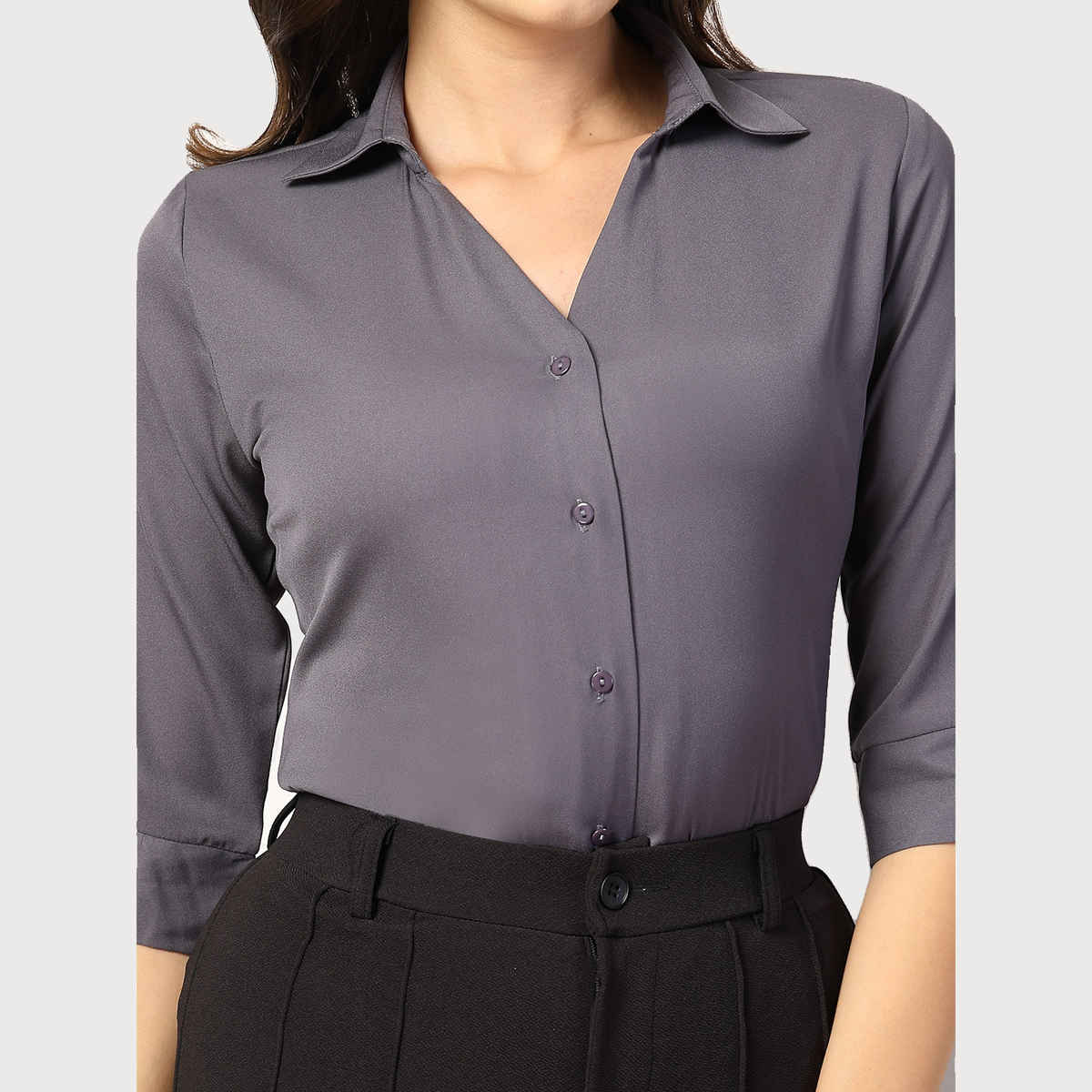 Style Quotient Women Solid Polymoss Regular Casual Shirt | M | AW24SQARTI - Grey