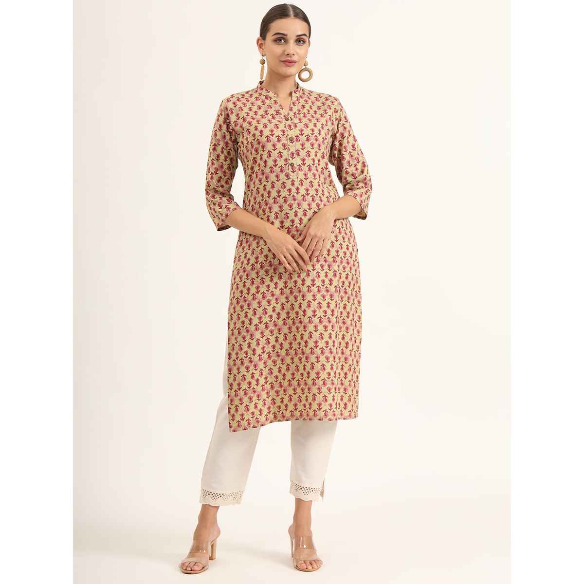 Divena Women s Red Floral Print Pure Cotton Straight Kurta | DK2122 | L