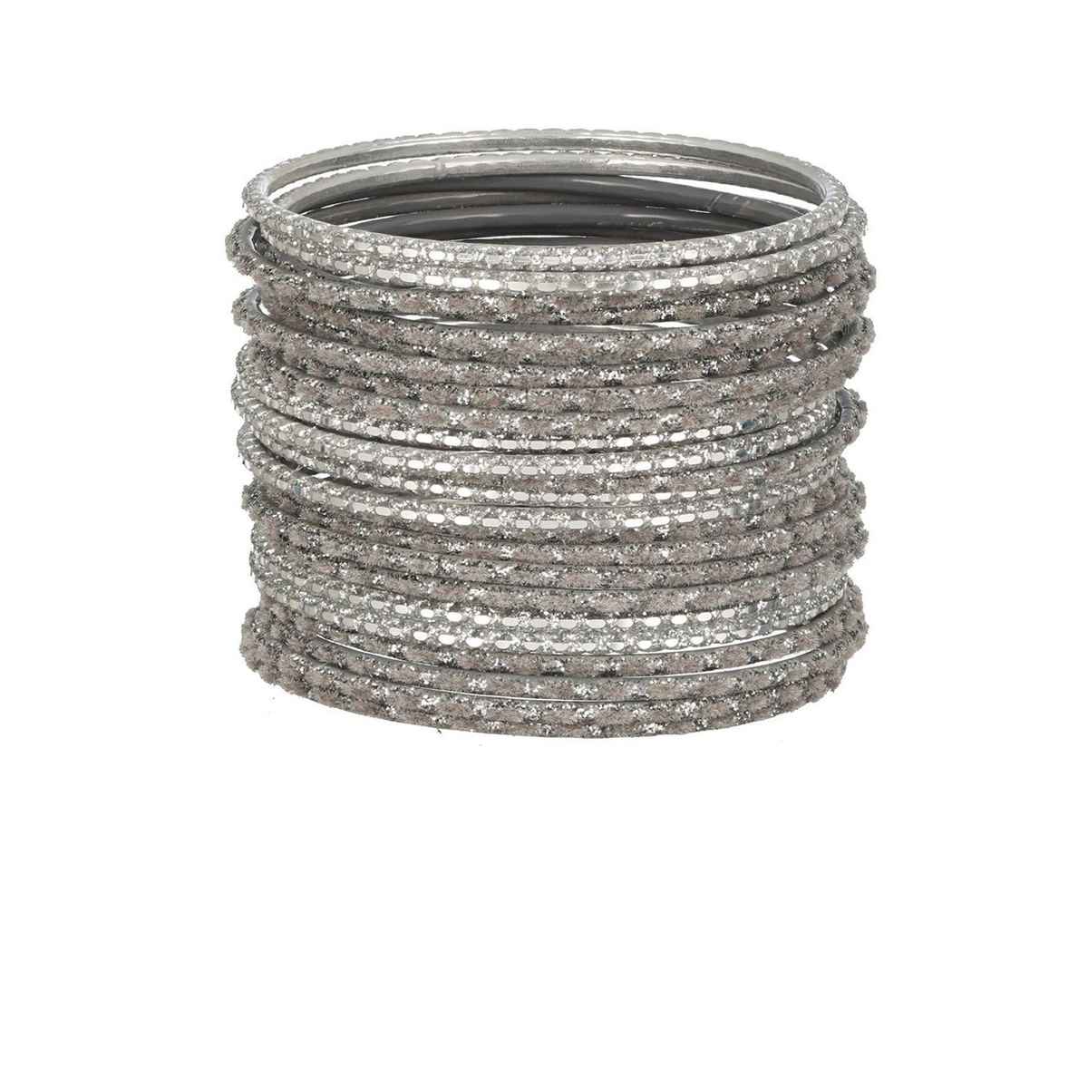 Priyaasi Set Of 24 Silver Plated Glitter Metal Bangles