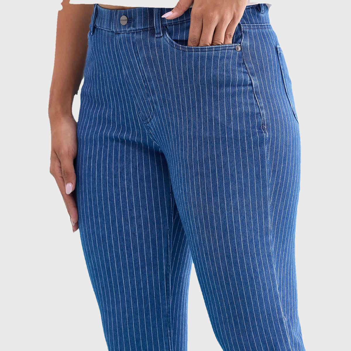 Go Colors Women's Striped Denim Jeggings | LJ03 | Dark Blue - XL