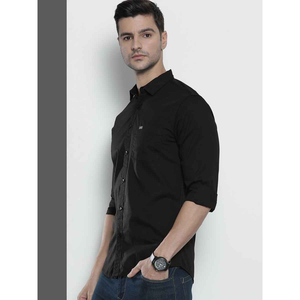 The Indian Garage Co Men's Slim Fit Solid Casual Shirt | Black - L
