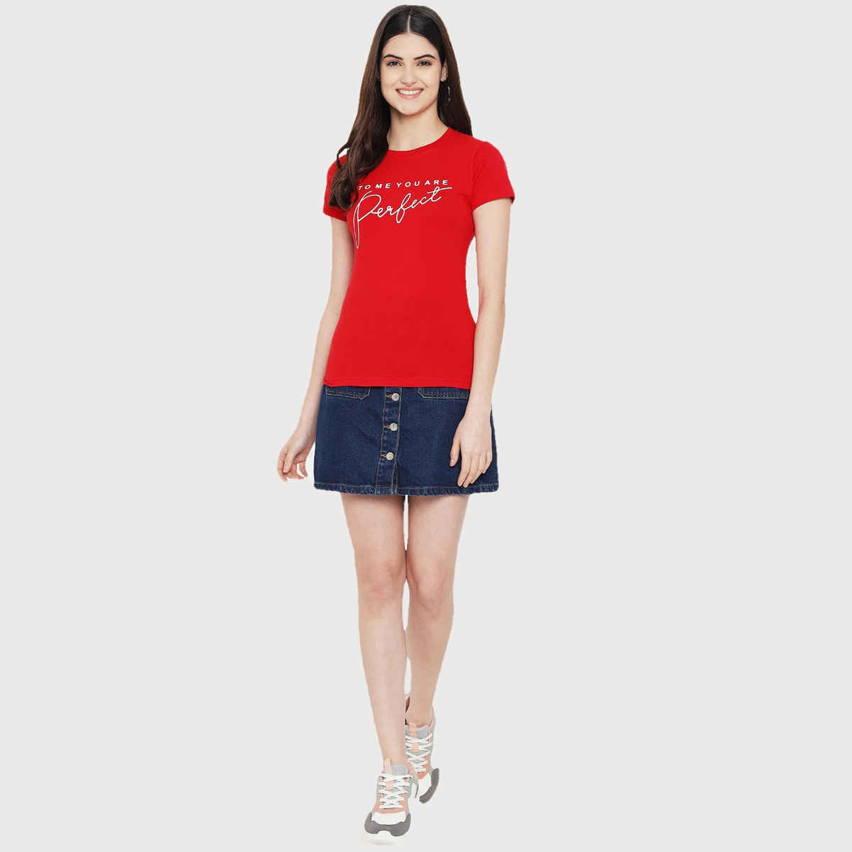 Fabflee Women Regular Cotton Printed Round Neck Tshirt | Red | FAB-WT-01 | L