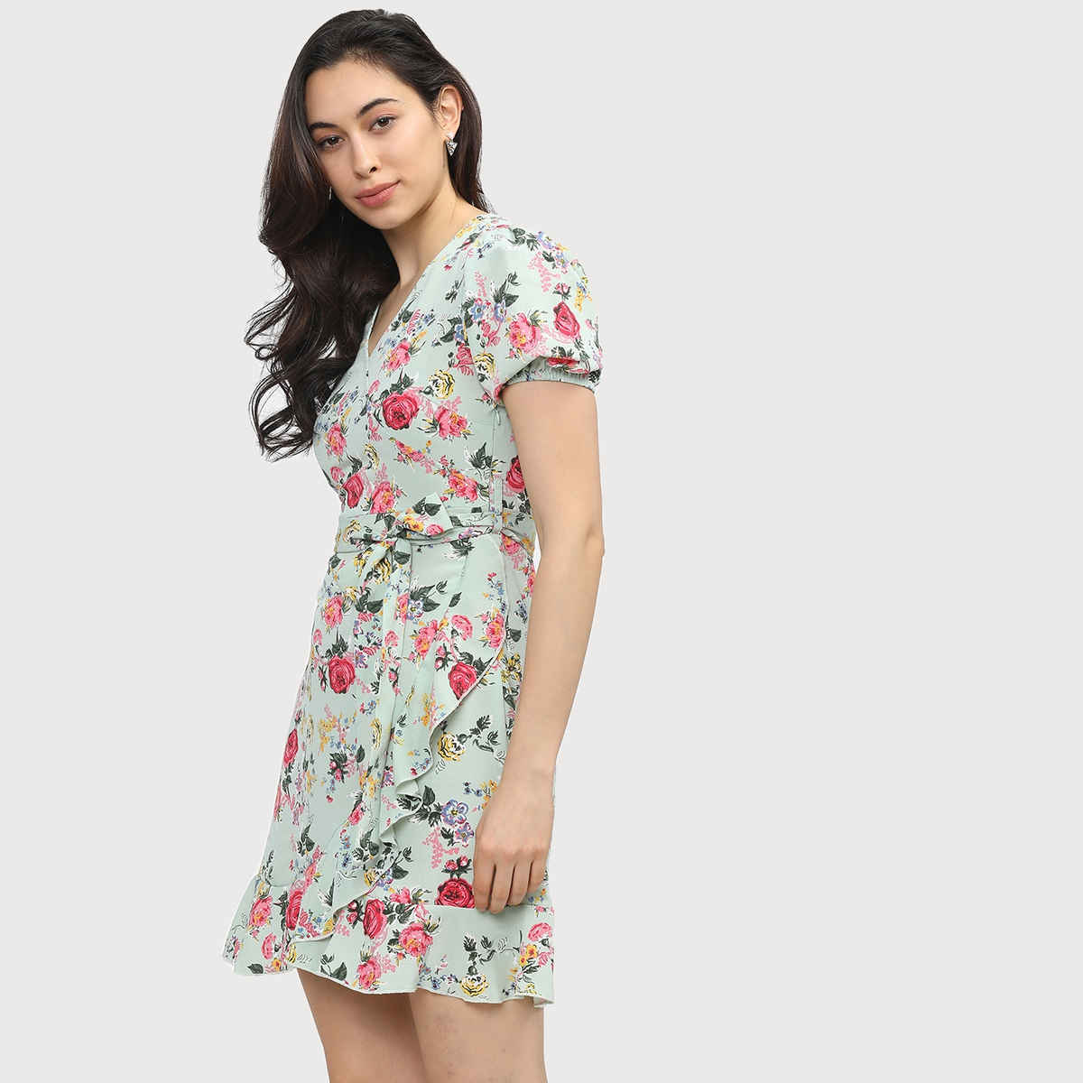 Tokyo Talkies Women's Floral V-neck Wrap Dress | Multicolour - L