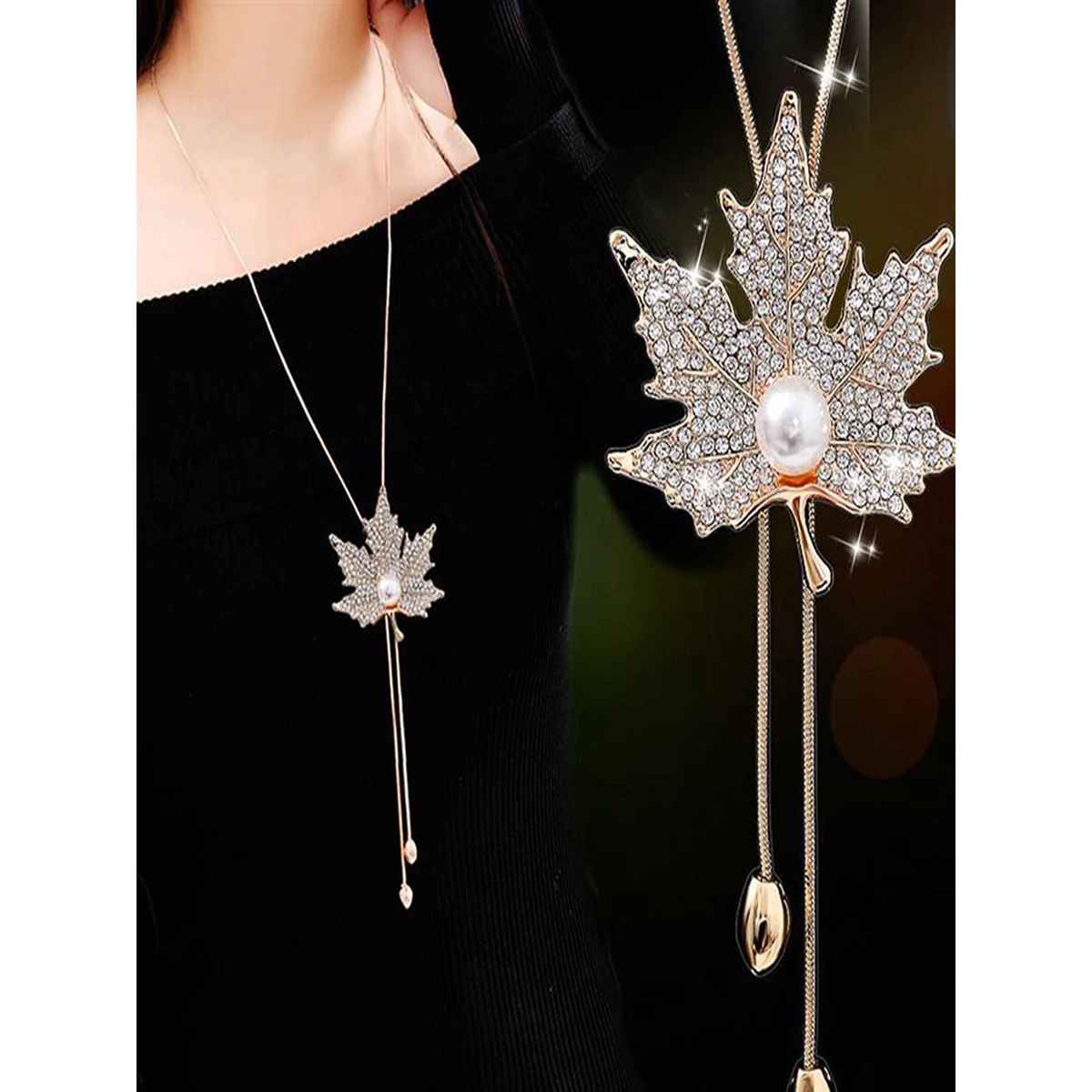 Shining Diva Fashion Stylish Design Crystal Flower Long Chain Pendant for Women | 10785np