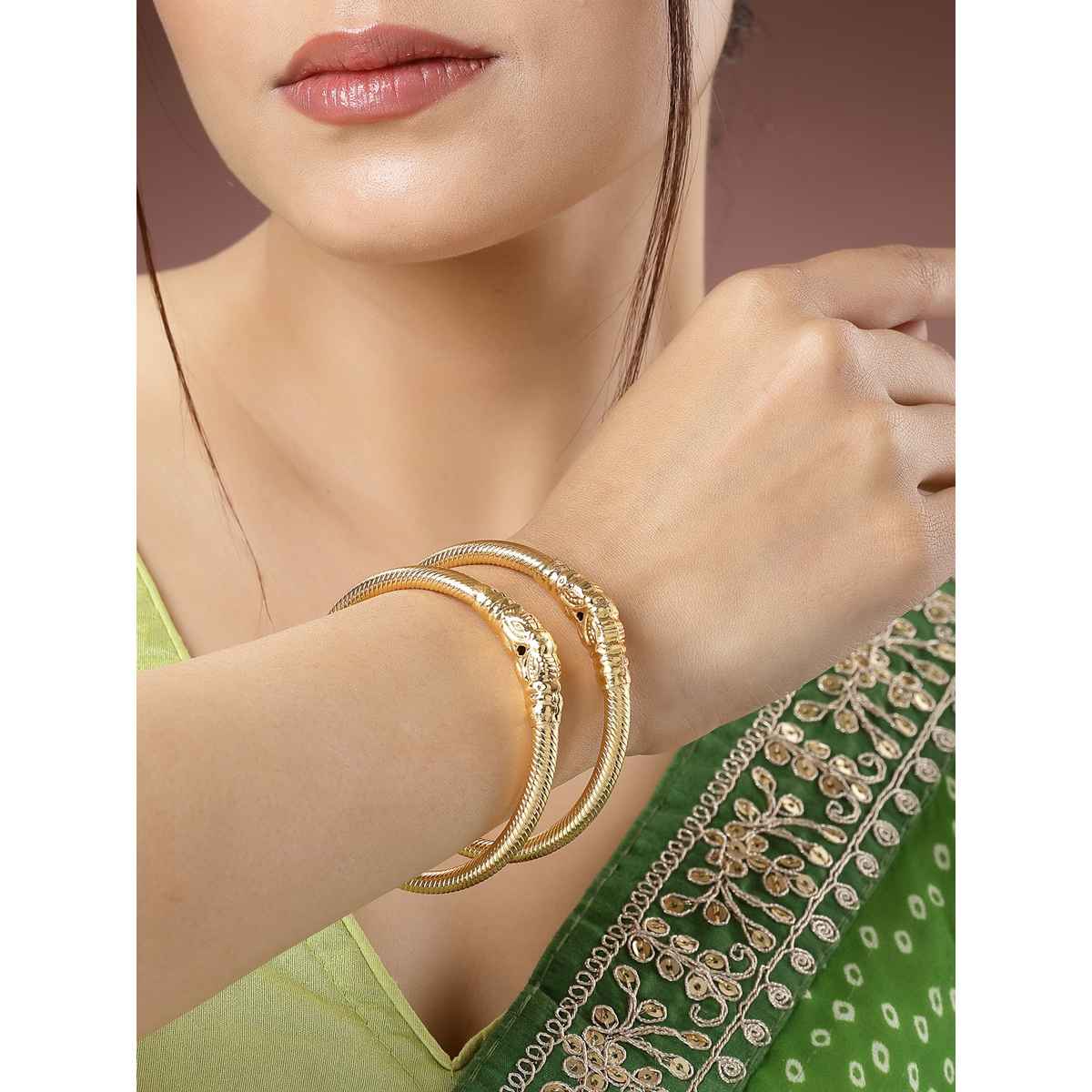 NVR Women's Set of 2 Gold-plated Handcrafted Traditional Bangles | NVR2465-M