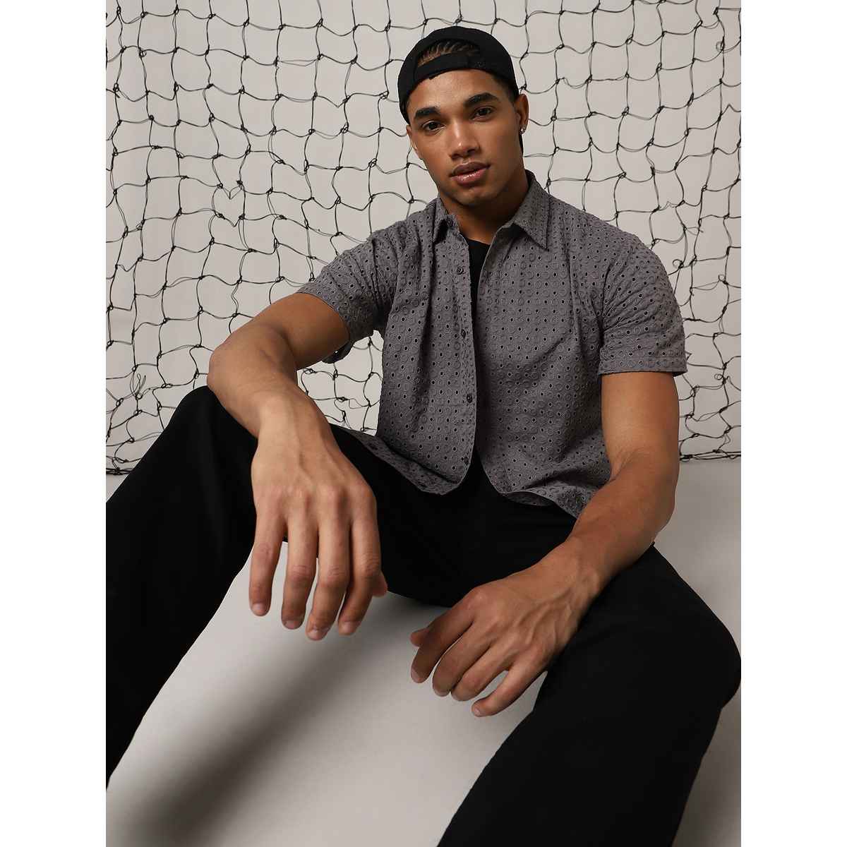 Hubberholme Men's Relaxed Spread Collar Solid Cotton Shifly Casual Shirt | Gray - 42