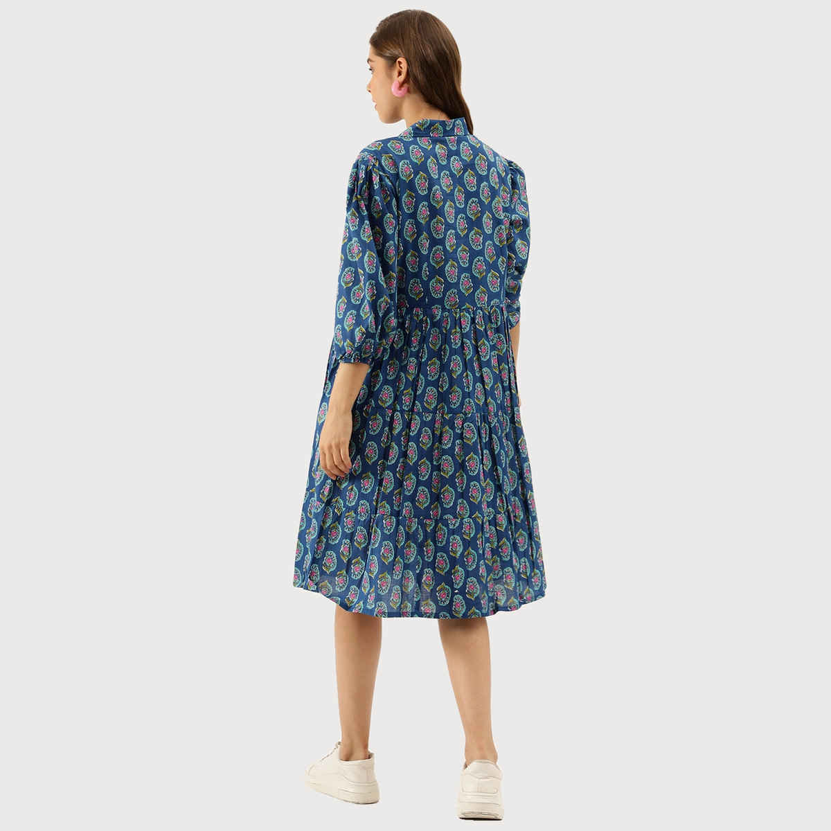 Divena Paisley Printed Cotton Dress for Women | DK1043 | Blue - S
