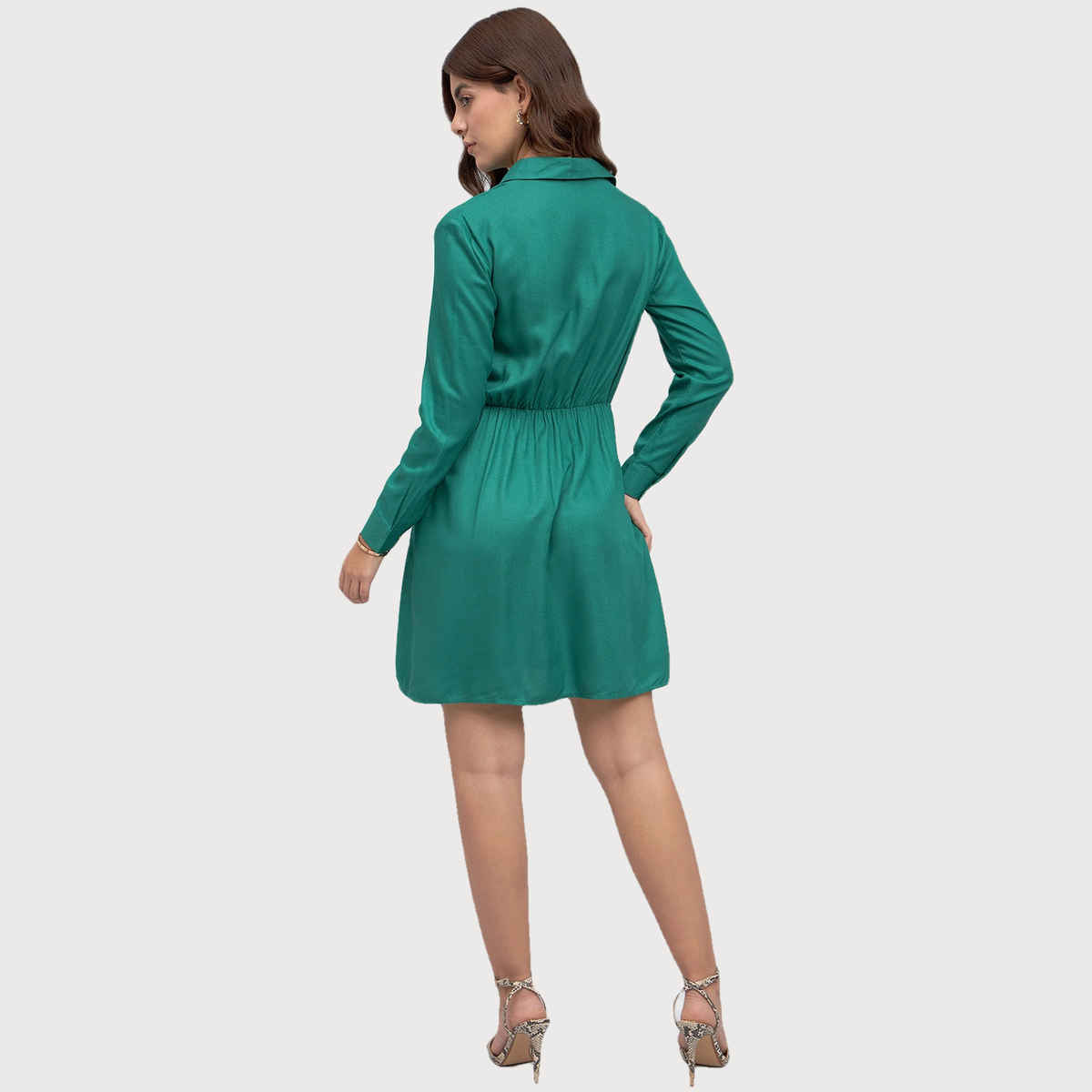 DL Women's Tie Ups Cotton Mini Shirt Dress | DLWDRW23005 | Green - M