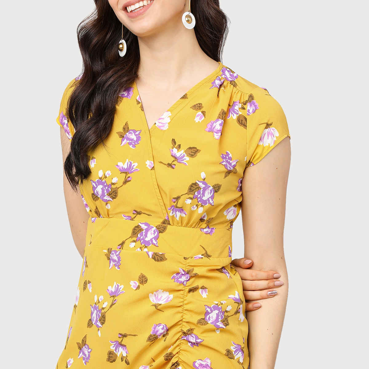 Tokyo Talkies Women's Floral A-Line Midi Dress | Yellow - M