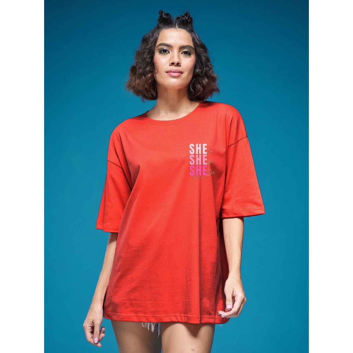 Smartees Womens Oversize Printed T-shirt | WW - 2045 | Orange | M