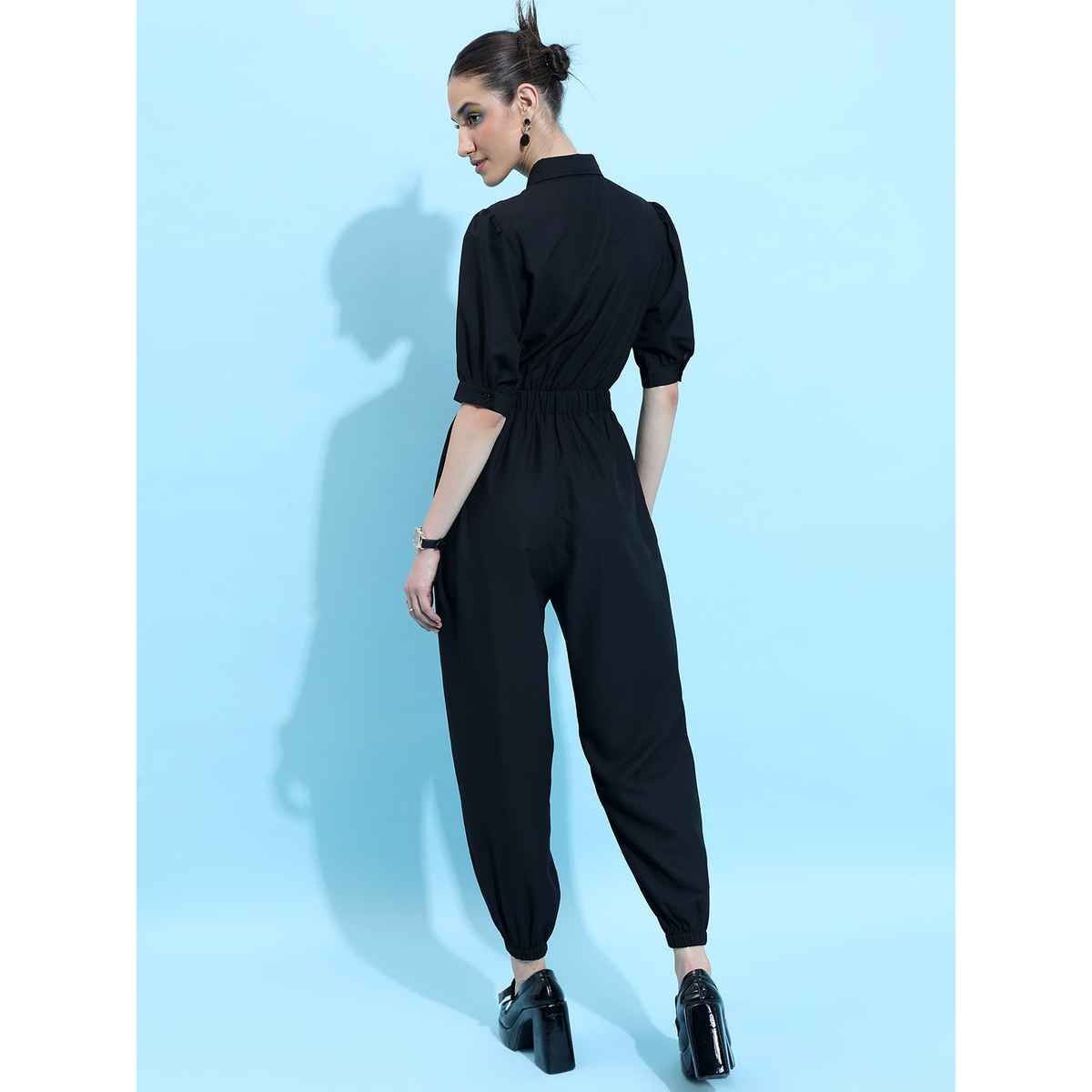 Ketch Women's Shirt Collar Basic Jumpsuit | Black - S