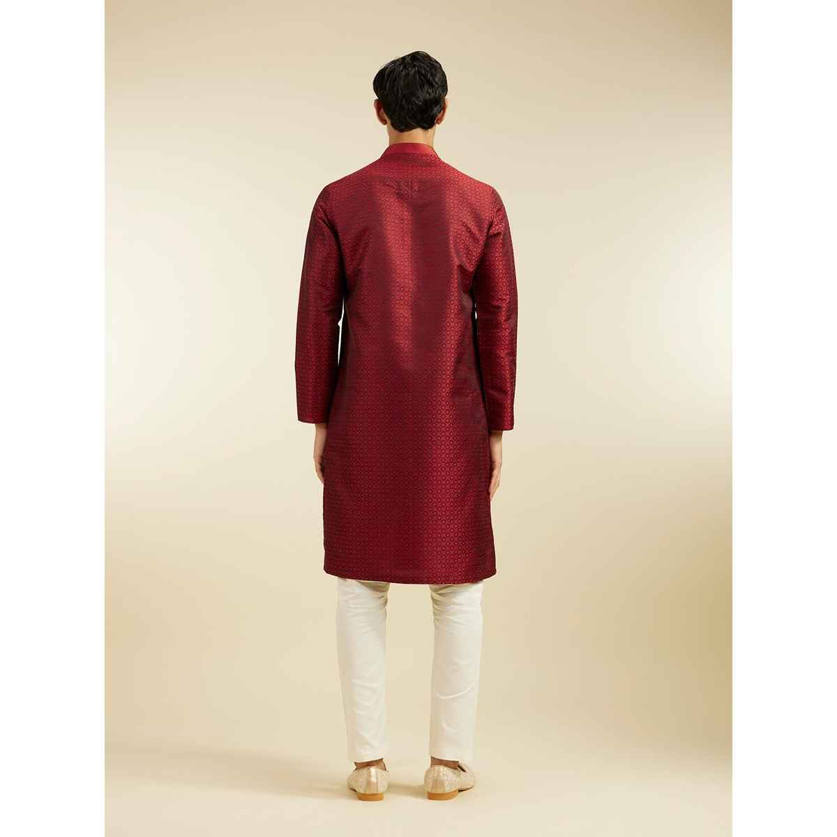Diwas By Manyavar Maroon Art Silk Self Design Kurta Set | L