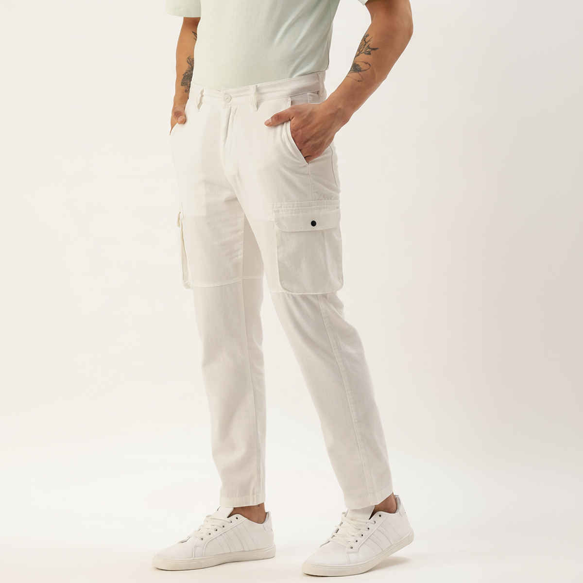 IVOC Men's Regular Fit Cargo Trousers | White - 34