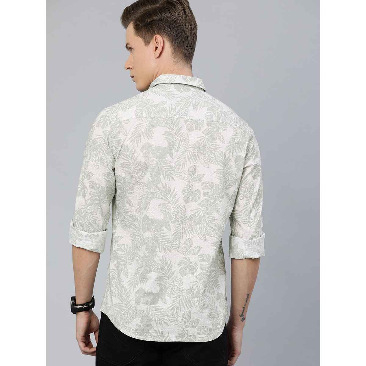 The Indian Garage Co Men's Slim Fit Tropical Casual Shirt | Grey - XL