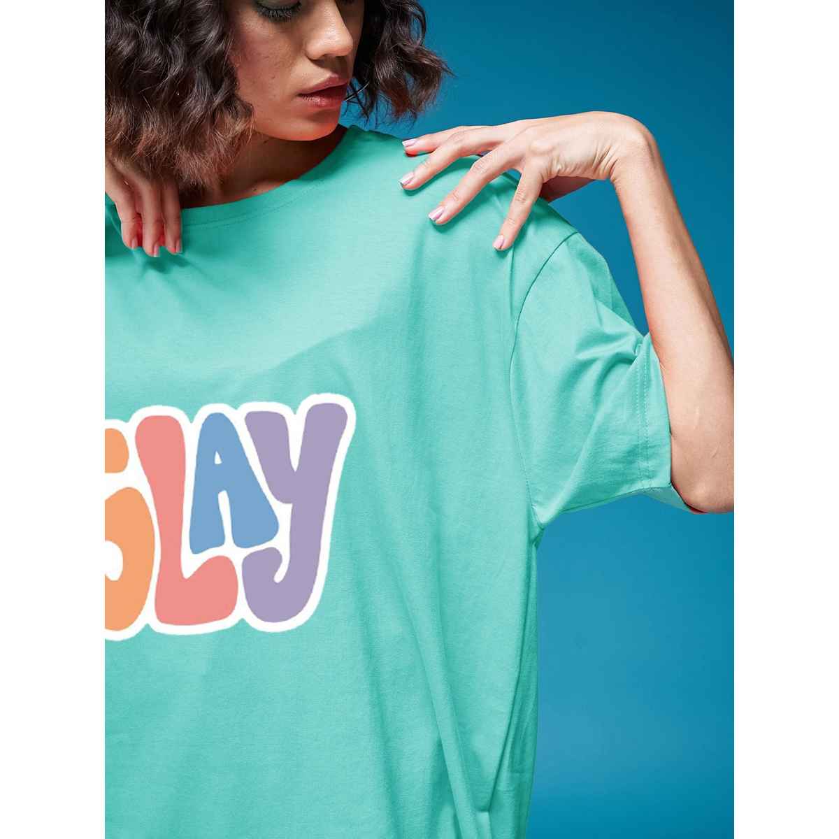 Smartees Women's Oversize Printed T-shirt | WW - 2040 | Sea Green - XL