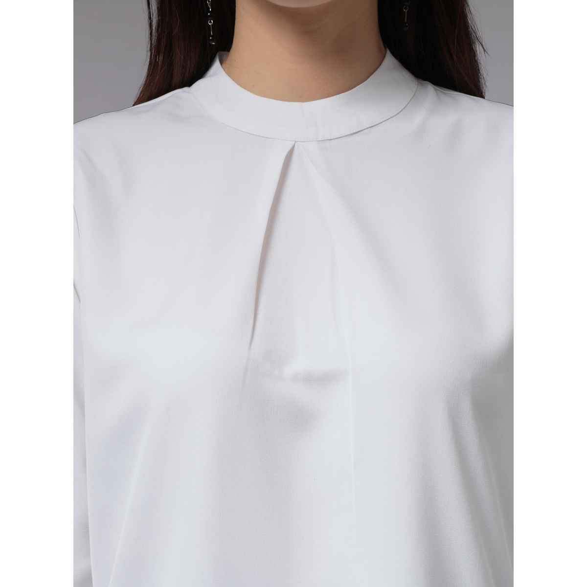 Style Quotient Women White Opaque Band Collar Full Sleeves Top | M | AW23SQLIVIA - White