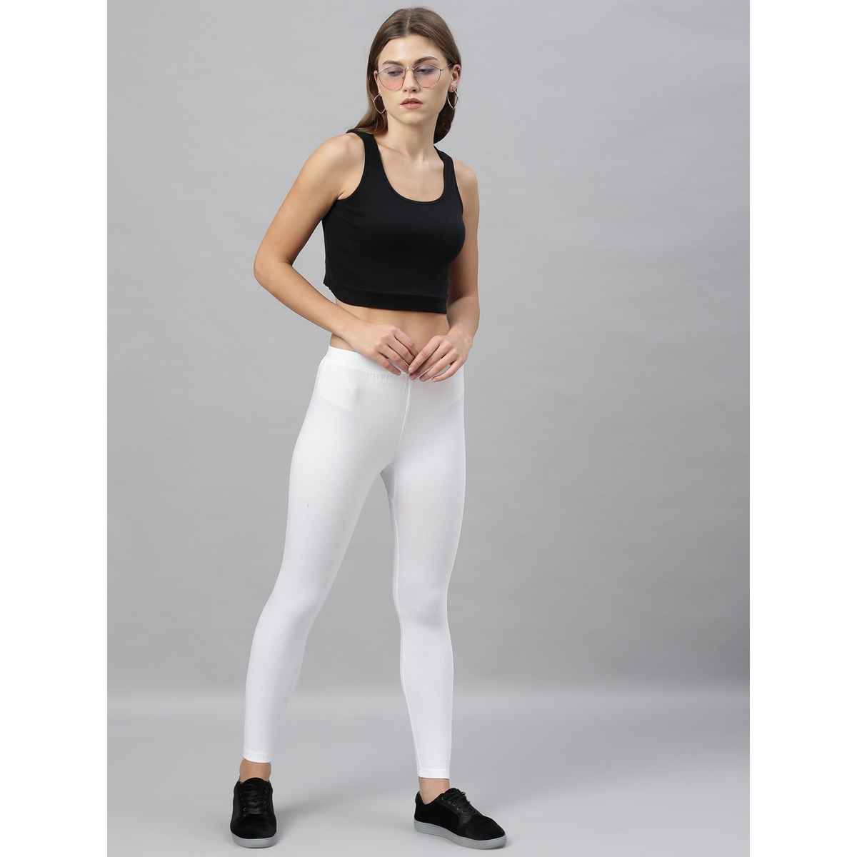 Kryptic Women's Cotton Stretch Solid Ankle Length Legging | White - XL