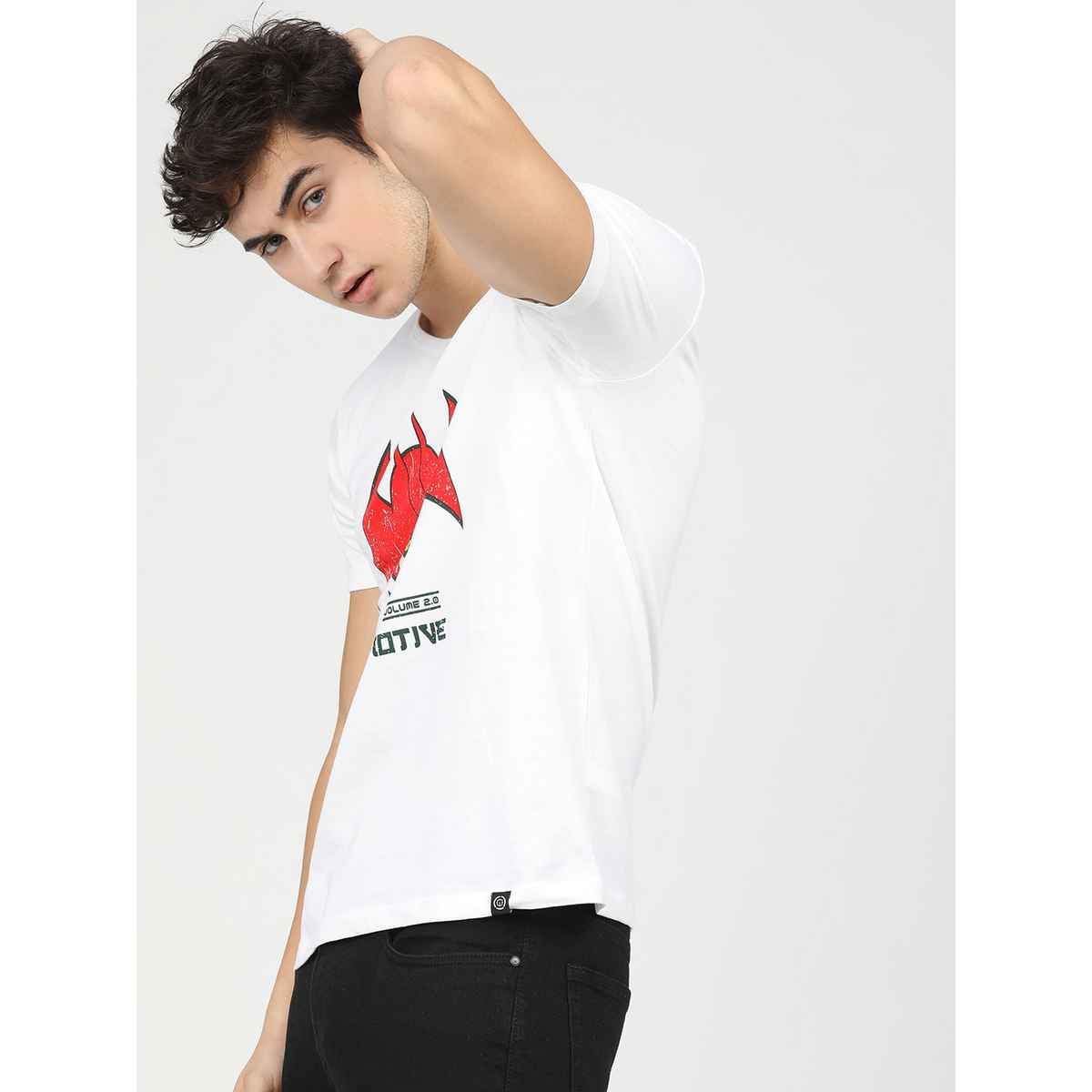 Locomotive Men's Round Neck Short Sleeve Slim Fit Printed T-shirt | White - S