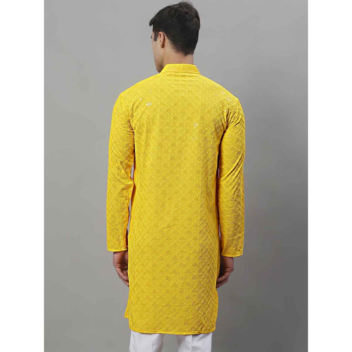 Jompers Embroidered and Sequence Kurtas for Men s | KO 695 Yellow | M