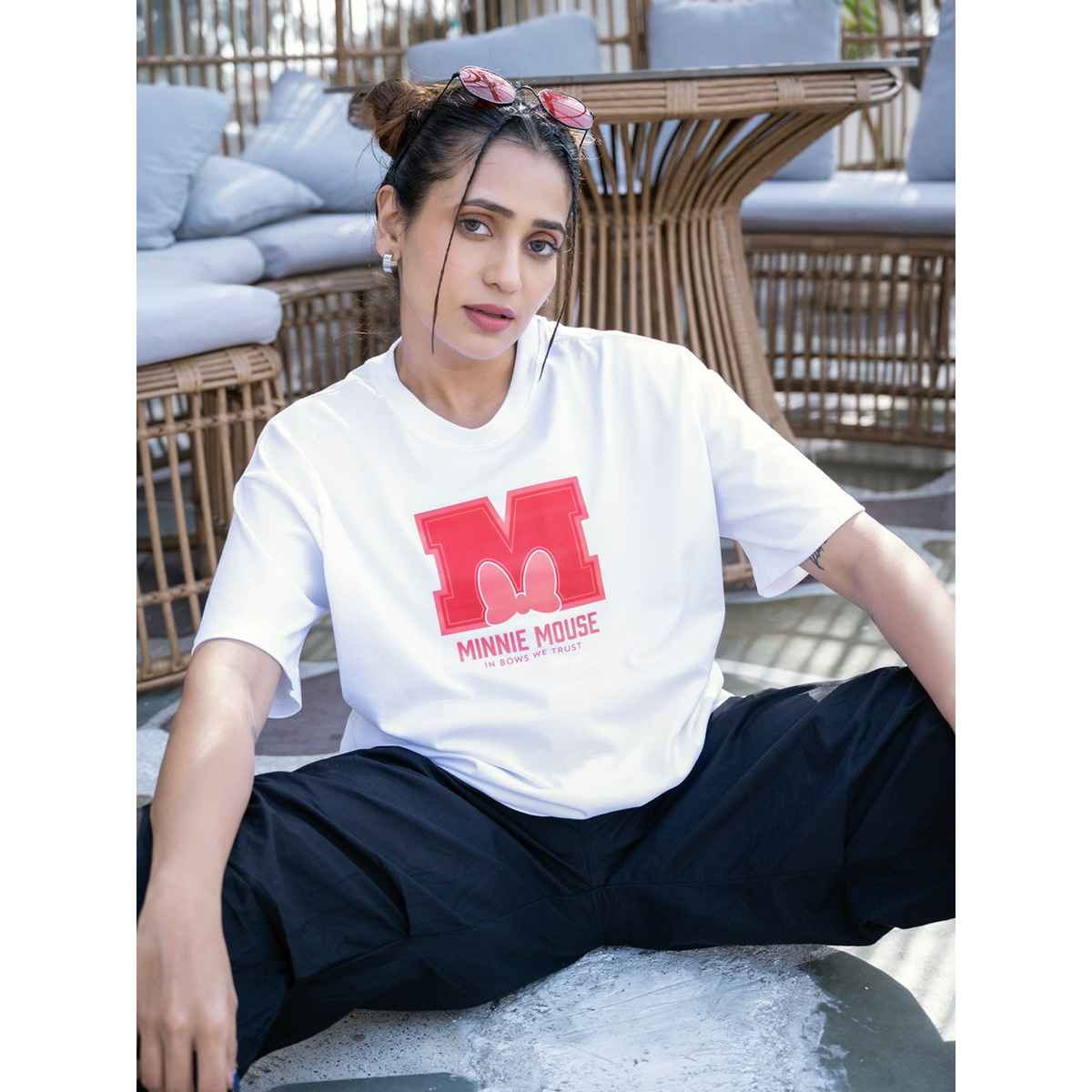 Bonorganik Women's Mini Oversize Front Print T-Shirt | Bon12114 | White | L