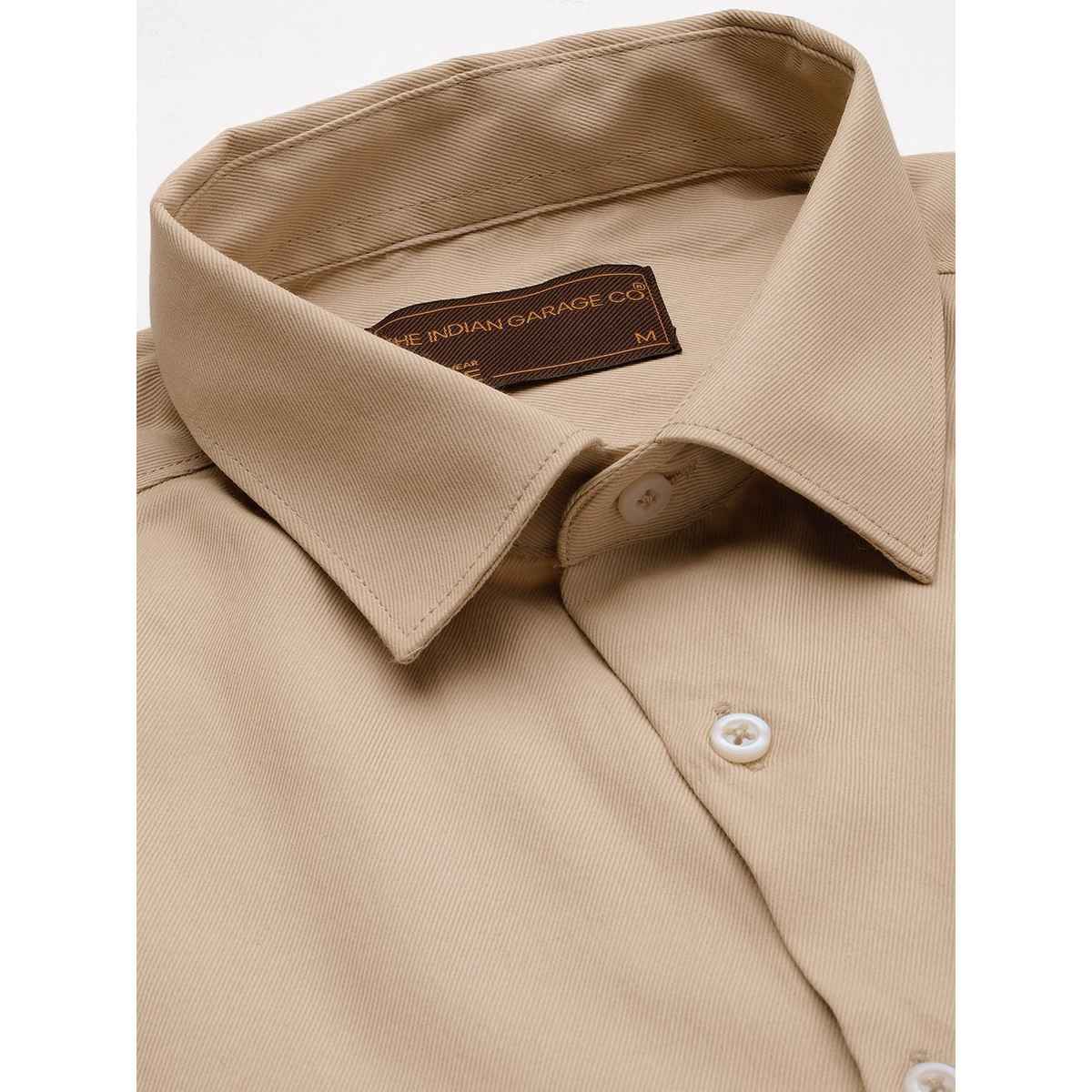 The Indian Garage Co Men's Slim Fit Solid Formal Shirt | Beige - M