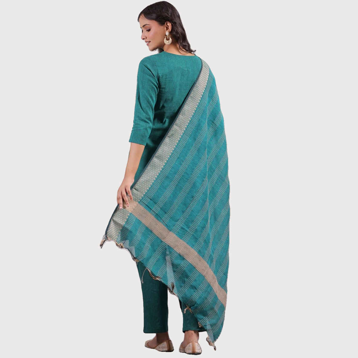 Anubhutee Women's Ethnic Wear Cotton Blend Straight Kurta Set with Dupatta | Green - S