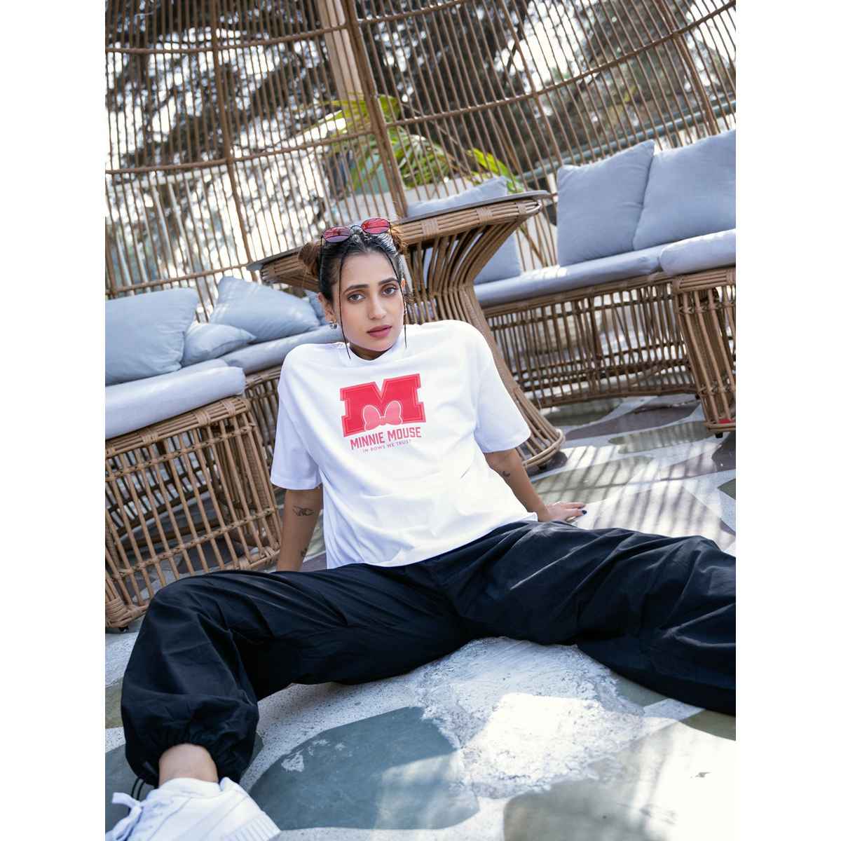Bonorganik Women's Mini Oversize Front Print T-Shirt | Bon12114 | White | L