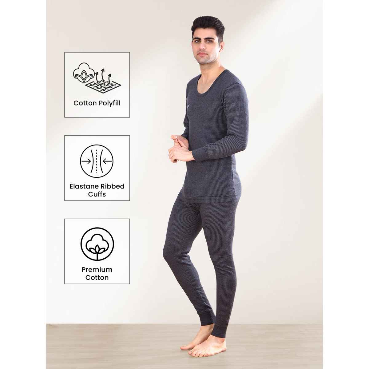 Lux Inferno Round Neck Full Sleeve Thermal Top For Men | Charcoal | 85 | M