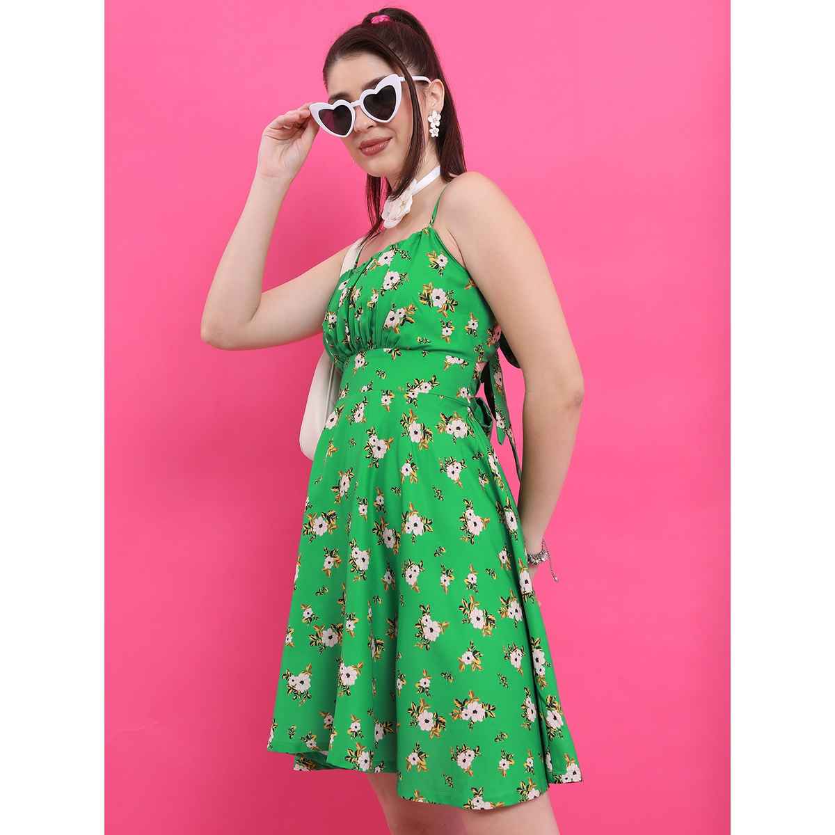 Ketch Women's Floral Printed Shoulder Straps Fit & Flare Dress | Multicolor - S