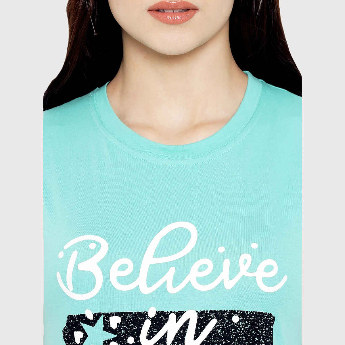 Fabflee Women Regular Cotton Printed Round Neck Tshirt | Sky Blue | FAB-WT-26 | XL