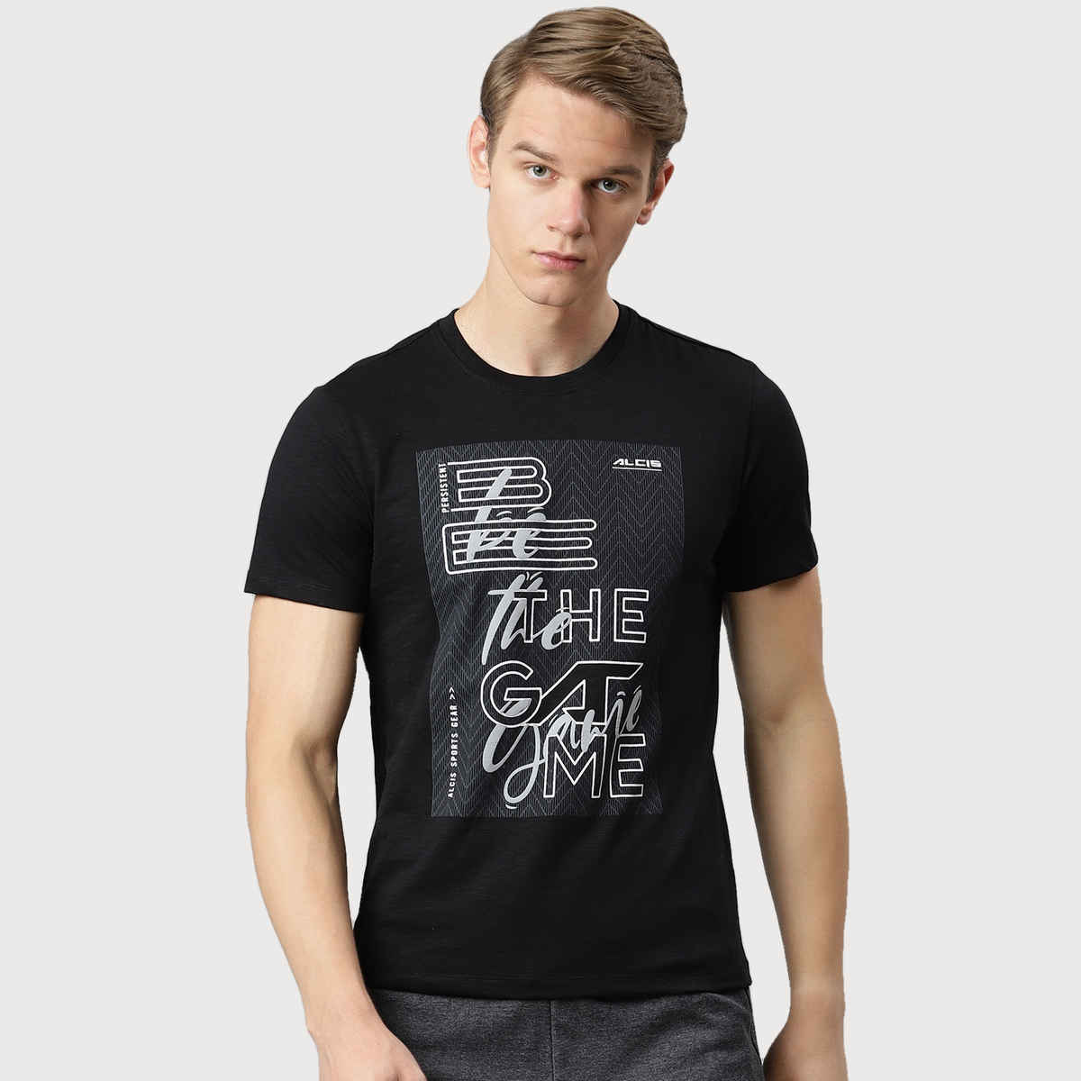 Alcis Men's Round Neck Black T-shirt | Black - M