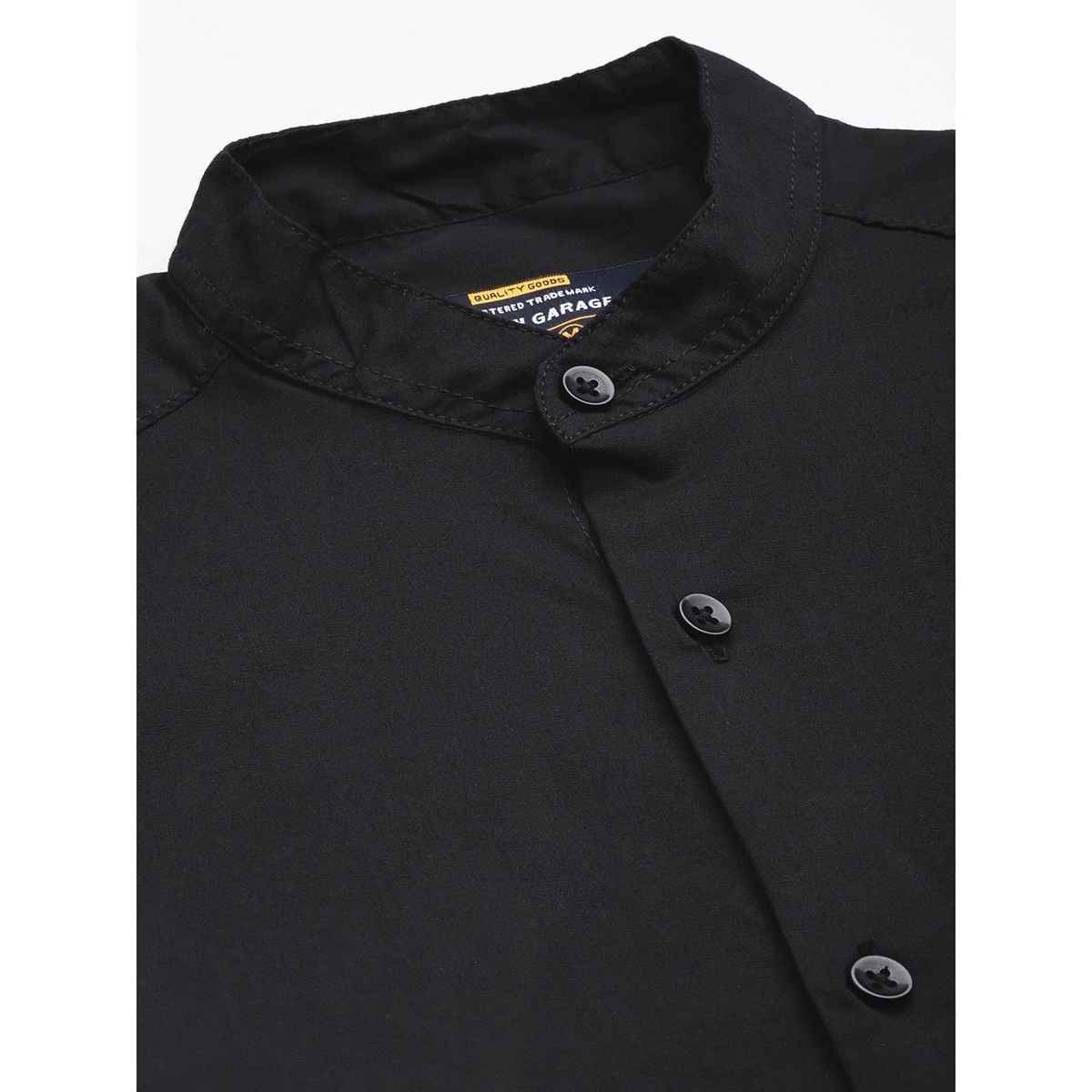 The Indian Garage Co Men's Regular Fit Solid Casual Shirt | Black - XL