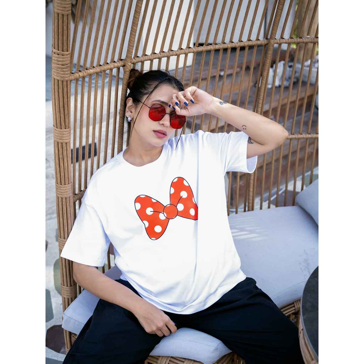 Bonorganik Women's Mini Oversize Front Print T-Shirt | Bon12125 | White | S