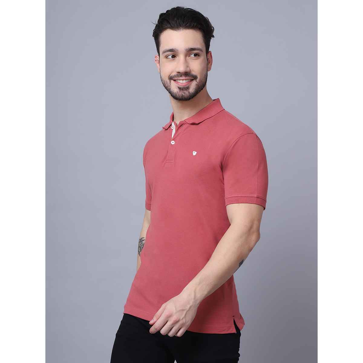 Cantabil Men's Solid Polo Neck Casual T-shirt | Dusty Pink - XL