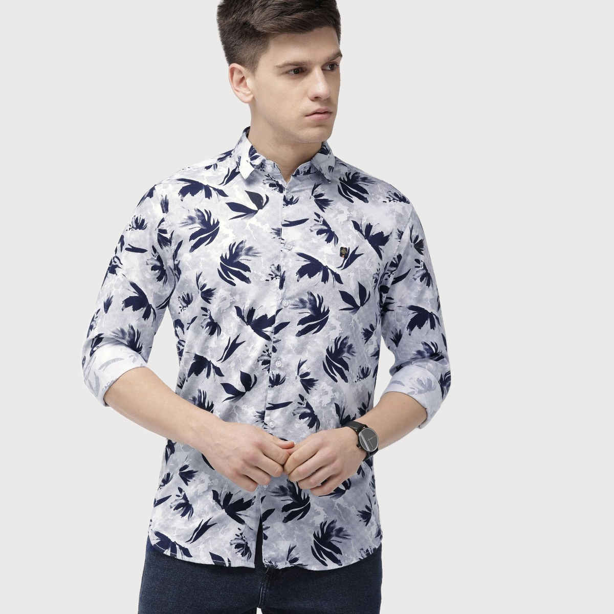 The Indian Garage Co Men's Slim Fit Abstract Print Casual Shirt | White - S