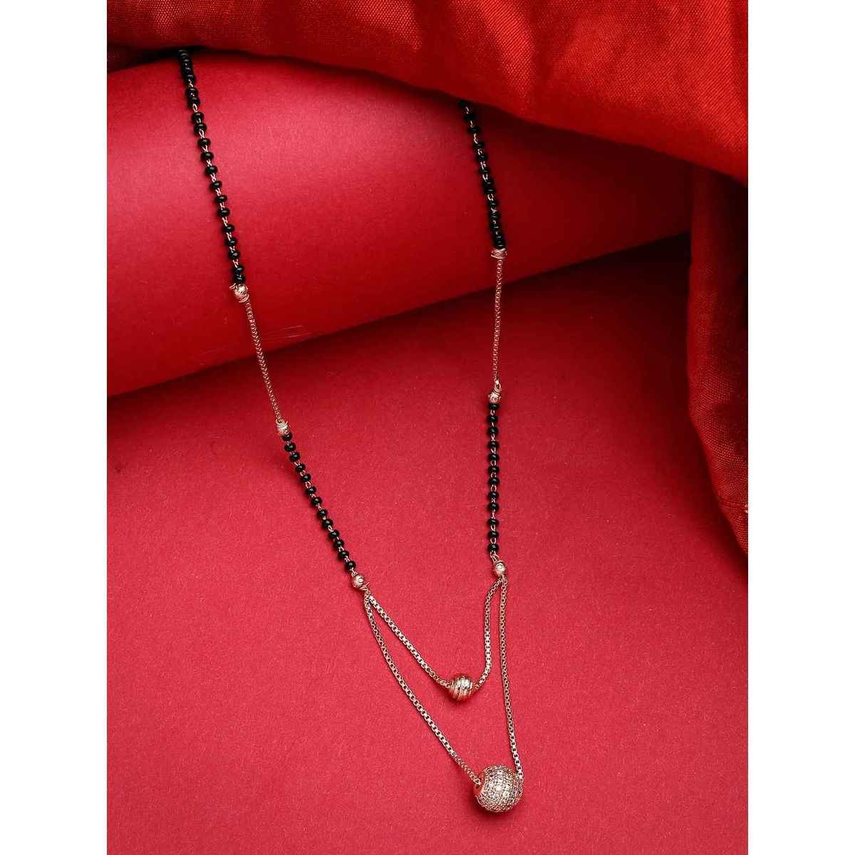 NVR Women's Rose Gold Cz Stone-studded & Beaded Layered Mangalsutra | NVR2721